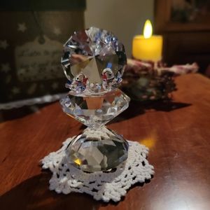CRYSTAL WORLD ♡ Sweet Vintage Heavy Crystal Bird Bath Two Birds 'n Crystal Ball